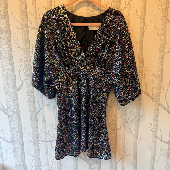 BLDN Jax Multicolor Sequin Kimono Sleeve Cocktail Party Mini Dress- Size 10 NWOT - Picture 7 of 9